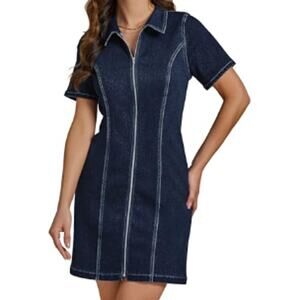 Luvamia Dark Stretch Denim Zip Front Fitted Dress sz S NWOT